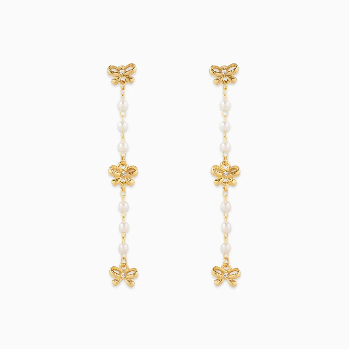 Dainty Pearl & Bow Drop Earrings