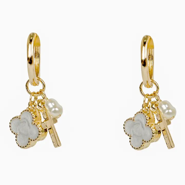 Clover & Cross Charm Earrings