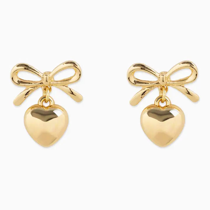 Gold Heart & Bow Earrings