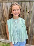 Light Green Floral Eyelet Top
