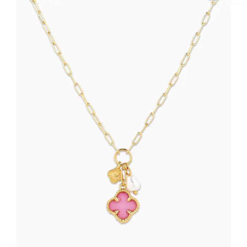Pink Clover Charm Necklace