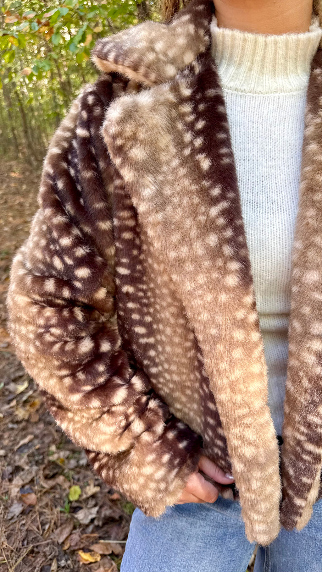 Faux Fur Deer Print Coat