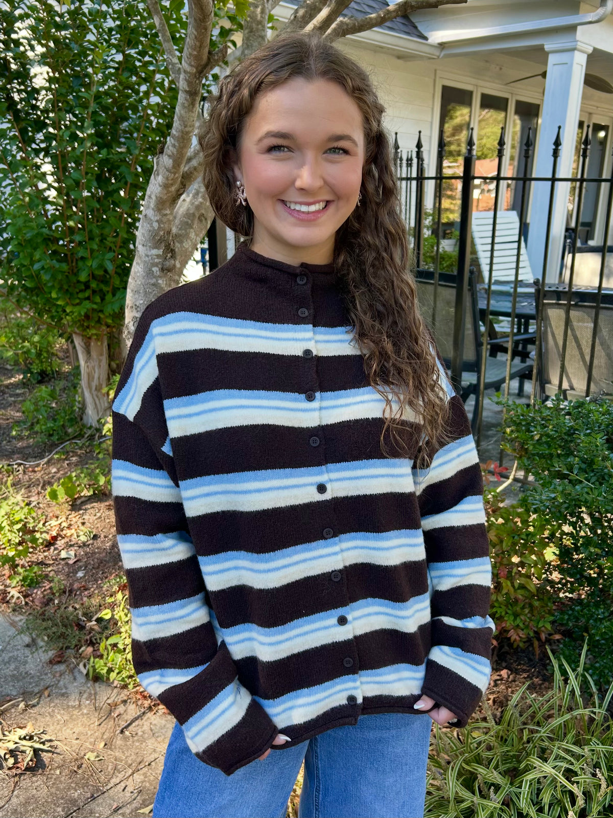 Brown Striped Knit Cardigan
