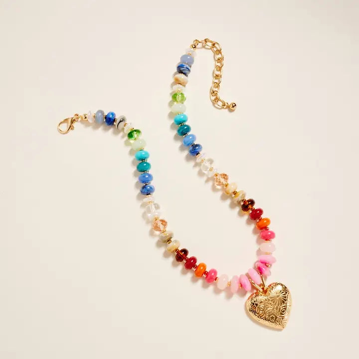 Multicolor Beaded Heart Necklace