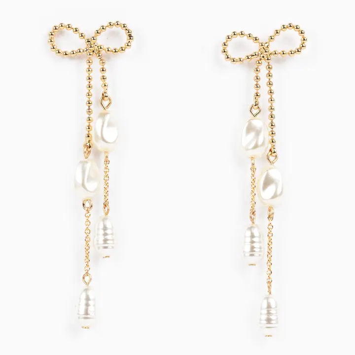 Gold & Pearl Bow Earrings