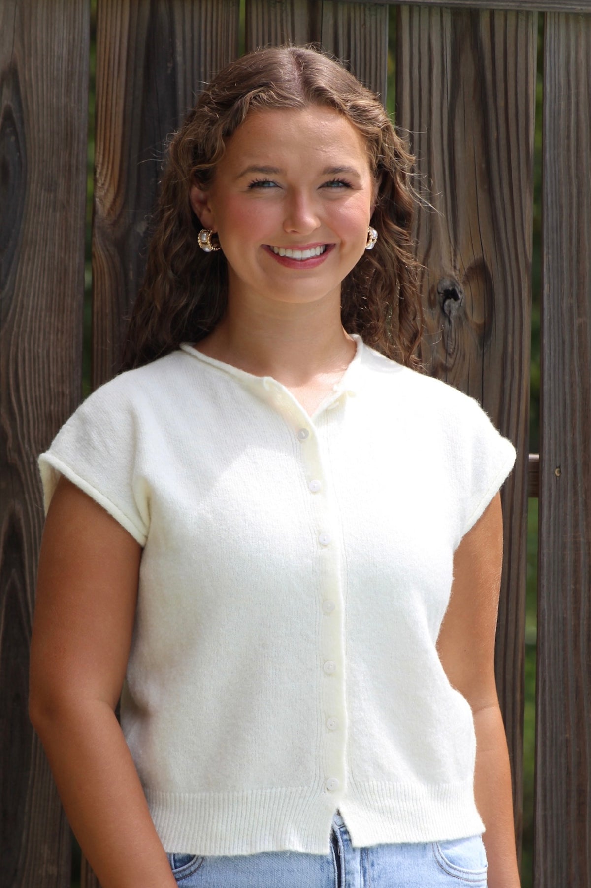 Cream Sleeveless Cardigan Top