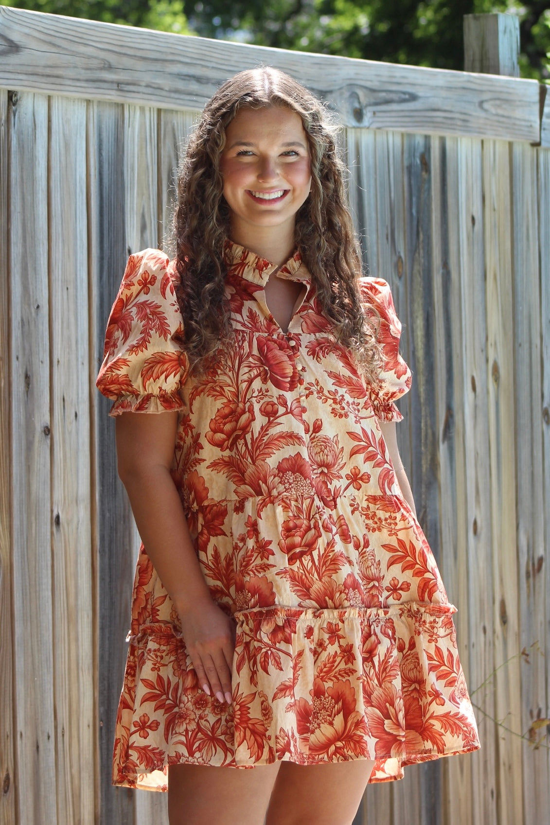 Orange Floral Print Dress