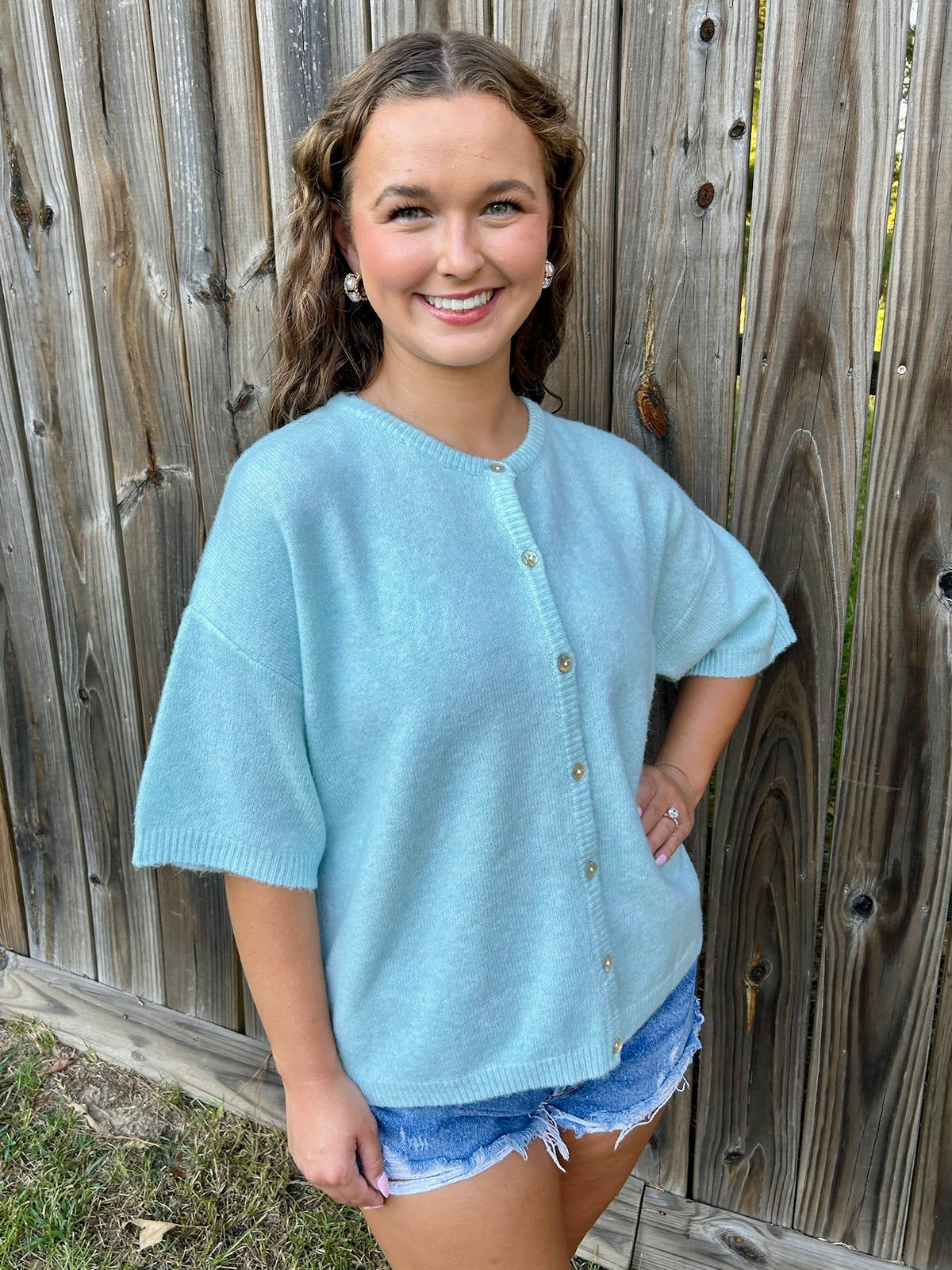 Icy Blue Oversized Cardigan Top