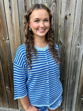 Blue Striped Short Sleeve Cardigan Top