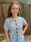 Gray Striped Short Sleeve Cardigan