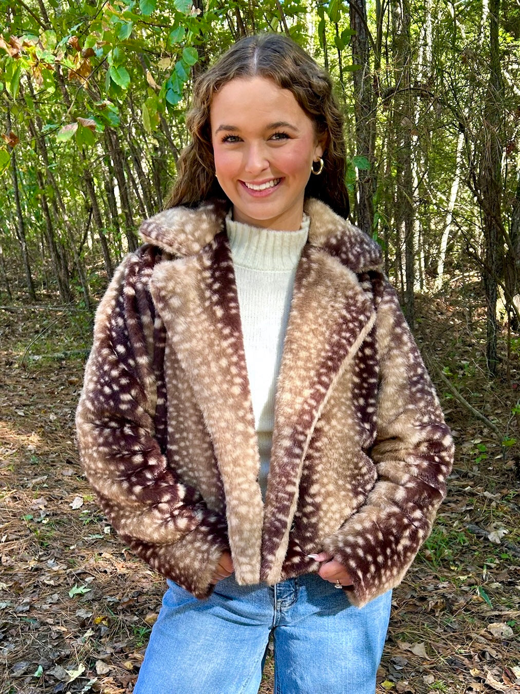 Faux Fur Deer Print Coat