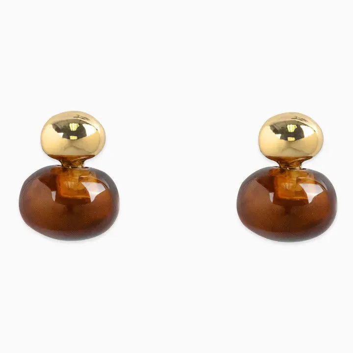 Small Brown & Gold Oval Earrings